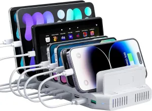 Tablet Charging Station with QC3.0 Fast Charging, 100W 10 Port USB Charging Stations, Phone Charging Station for Multiple Devices with Adjustable Dividers