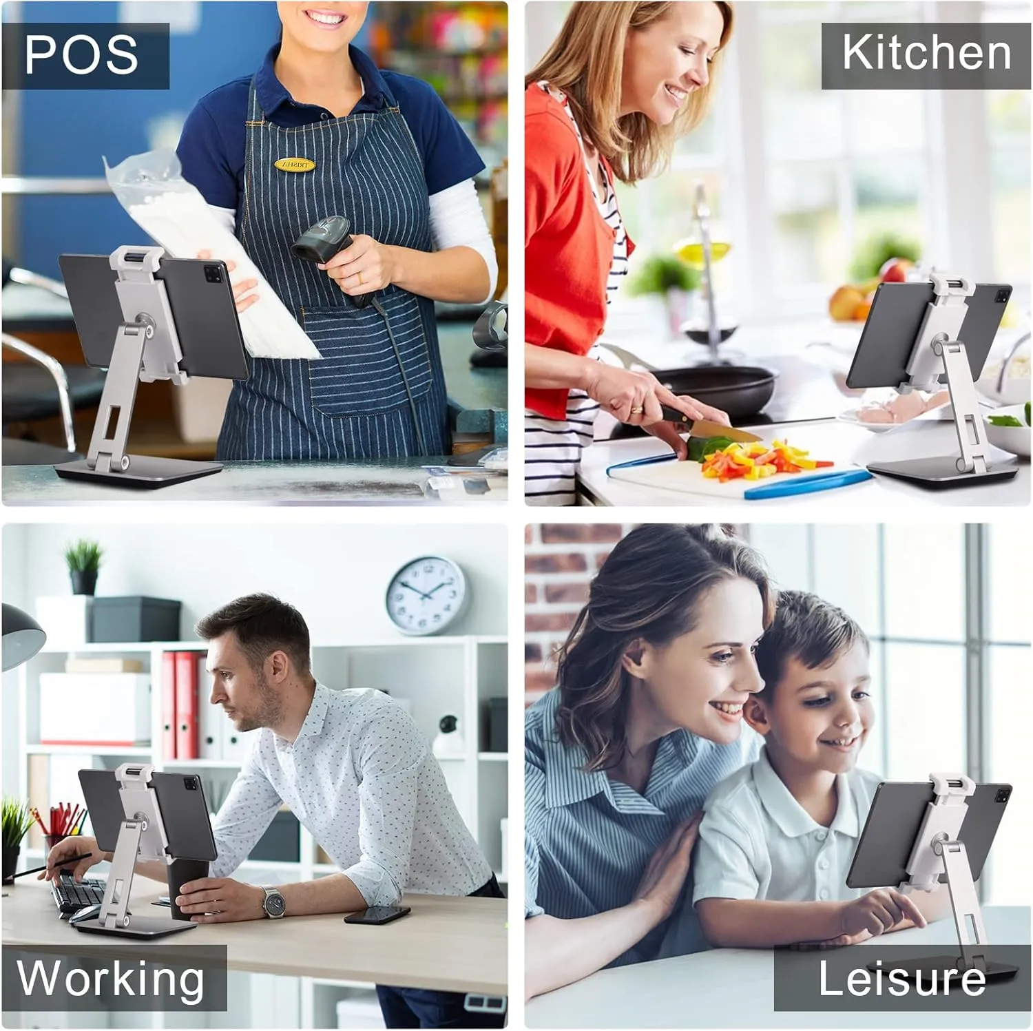 Tablet Stand Adjustable & Foldable, 360 Swivel Heavy Aluminum Tablet Holder for Desk, Compatible with iPad Pro/Air/Mini, Galaxy Tab, Surface Pro, Kindle Fire (7-13") (Silver)