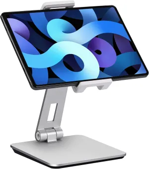 Tablet Stand Adjustable & Foldable, 360 Swivel Heavy Aluminum Tablet Holder for Desk, Compatible with iPad Pro/Air/Mini, Galaxy Tab, Surface Pro, Kindle Fire (7-13") (Silver)