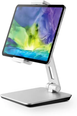 Tablet Stand, Adjustable Heavy Duty Aluminum Phone Stand, 360 Swivel Foldable Holder for iPad, Samsung Tab, Kindle (4.7-13"), Design for Desk Kitchen Bedside Office (Silver)
