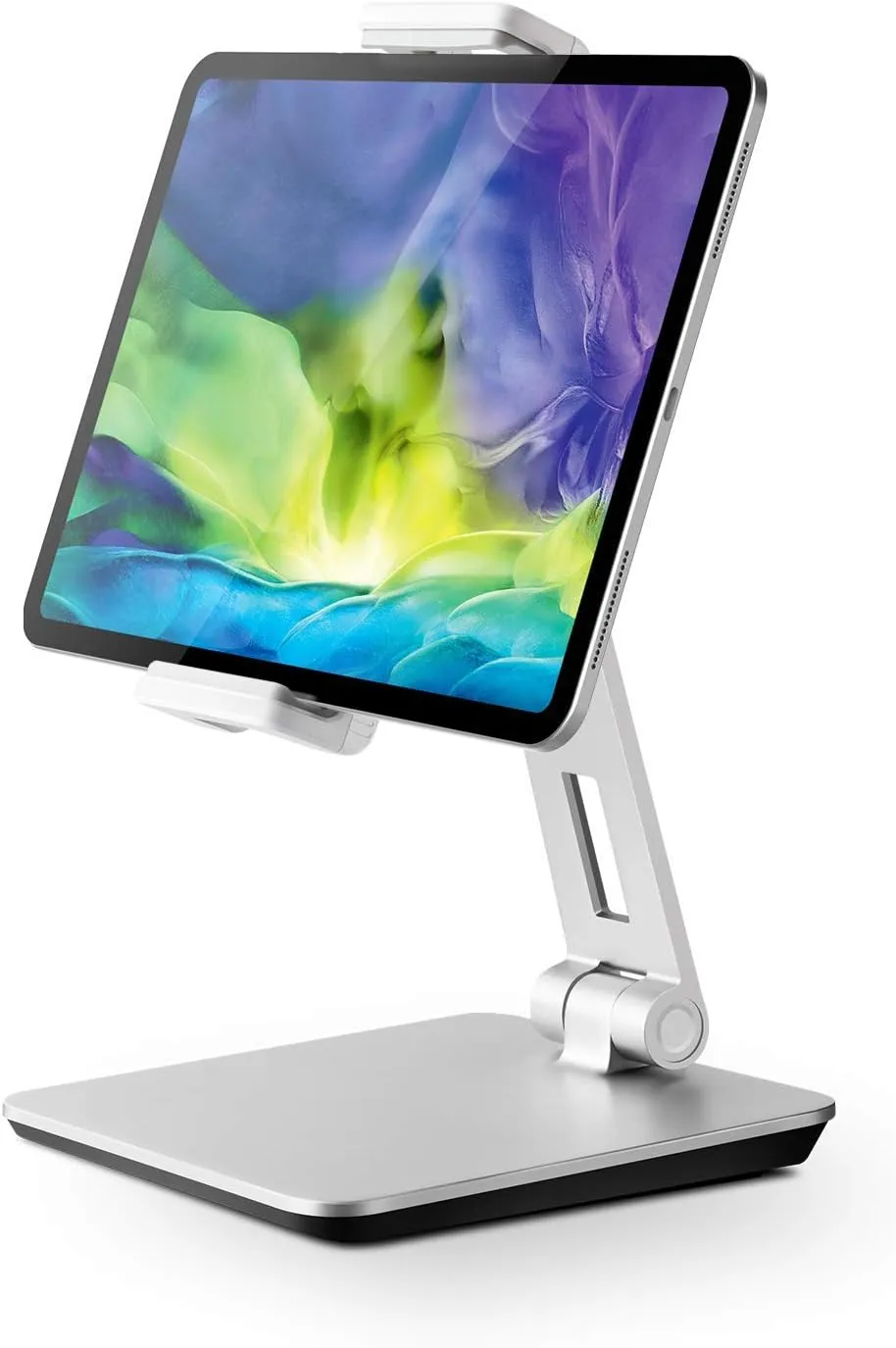 Tablet Stand, Adjustable Heavy Duty Aluminum Phone Stand, 360 Swivel Foldable Holder for iPad, Samsung Tab, Kindle (4.7-13"), Design for Desk Kitchen Bedside Office (Silver)