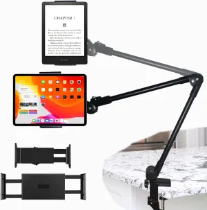 Tablet Stand Holder & Kindle Holder & Ipad Stand for Desk/Bed, Flexible Adjustable Tablet Mount for Kindle Reading - Gooseneck Phone Mount for Bed Laying Down with 2 Clamps