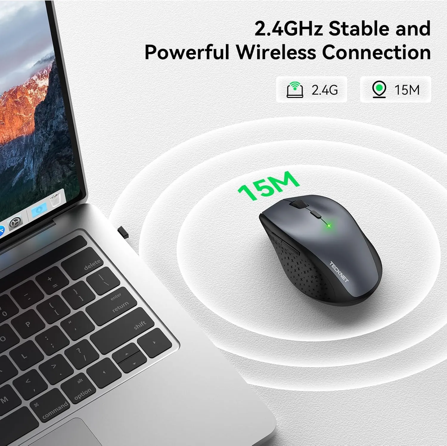 TECKNET Wireless Mouse, 2.4G USB Computer Mouse with 6-Level Adjustable 4800 DPI, Silent Mouse Quiet Click30 Months Battery, Ergonomic Grips, 6 Buttons Portable for PC, Chromebook, Mac - Grey