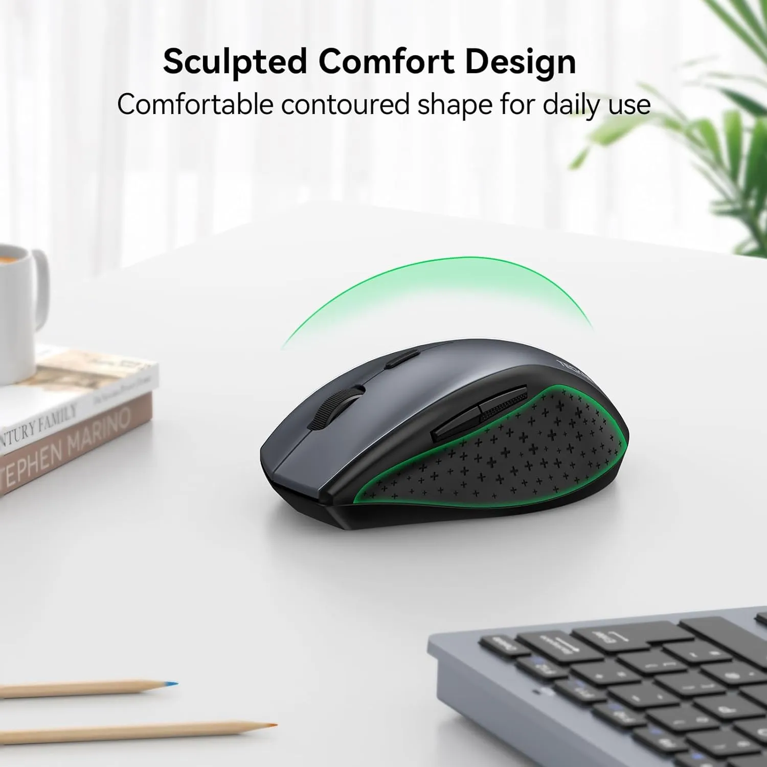 TECKNET Wireless Mouse, 2.4G USB Computer Mouse with 6-Level Adjustable 4800 DPI, Silent Mouse Quiet Click30 Months Battery, Ergonomic Grips, 6 Buttons Portable for PC, Chromebook, Mac - Grey