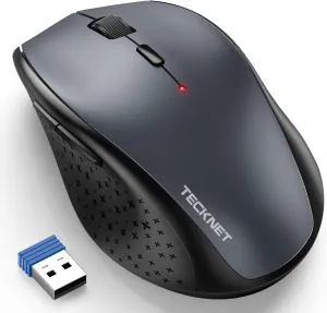 TECKNET Wireless Mouse, 2.4G USB Computer Mouse with 6-Level Adjustable 4800 DPI, Silent Mouse Quiet Click30 Months Battery, Ergonomic Grips, 6 Buttons Portable for PC, Chromebook, Mac - Grey