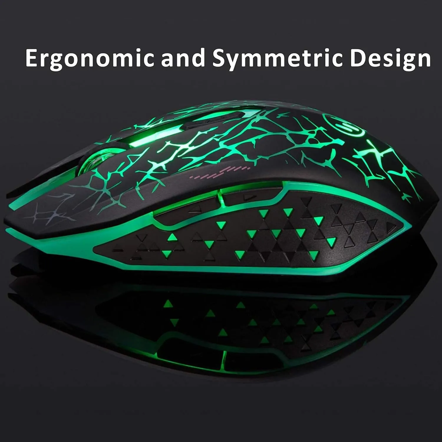 TENMOS K6 Wireless Gaming Mouse, Rechargeable Silent LED Optical Computer Mice with USB Receiver, 3 Adjustable DPI Level and 6 Buttons, Auto Sleeping Compatible Laptop/PC/Notebook (Green Light)
