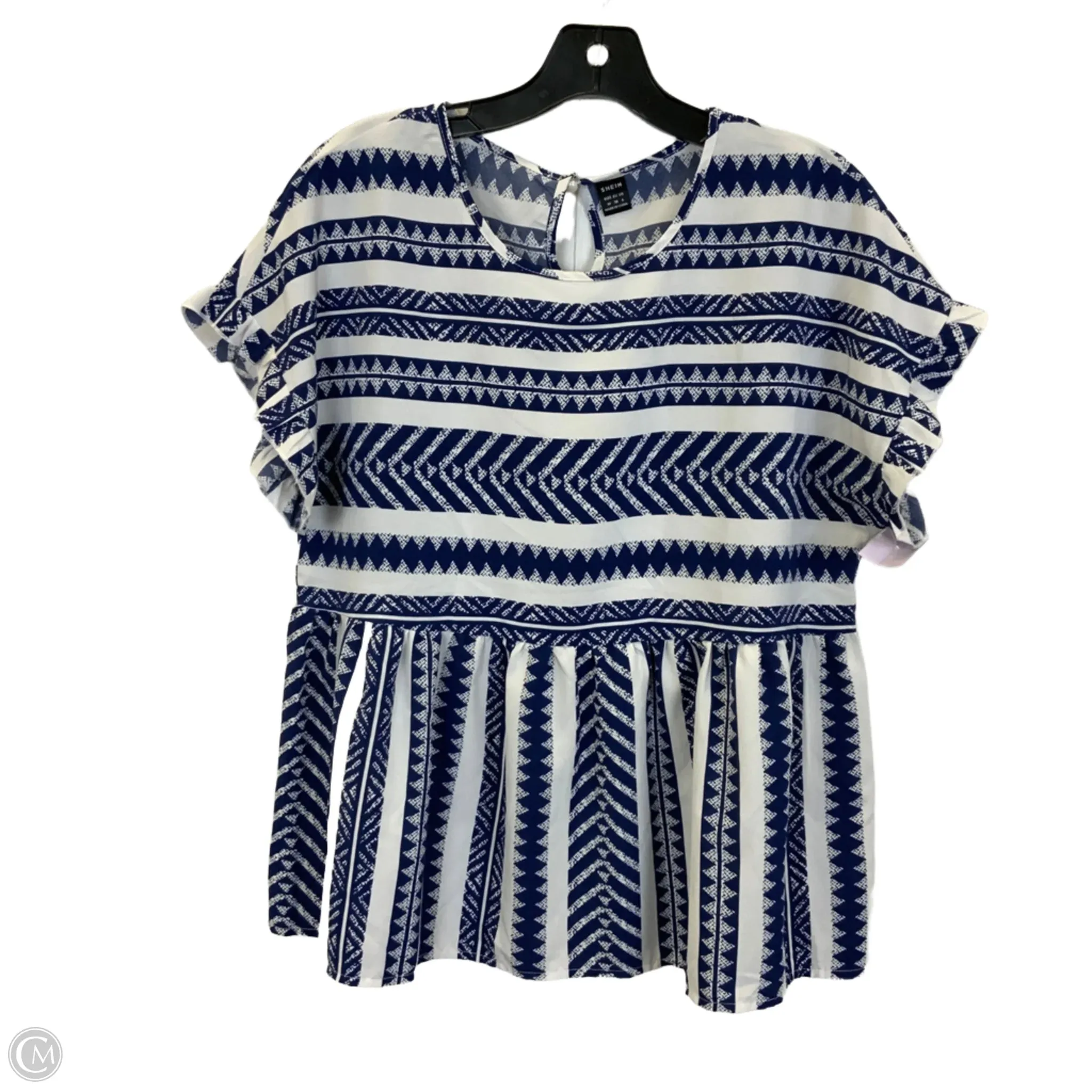 Top Short Sleeve By Shein In Blue & White, Size: M