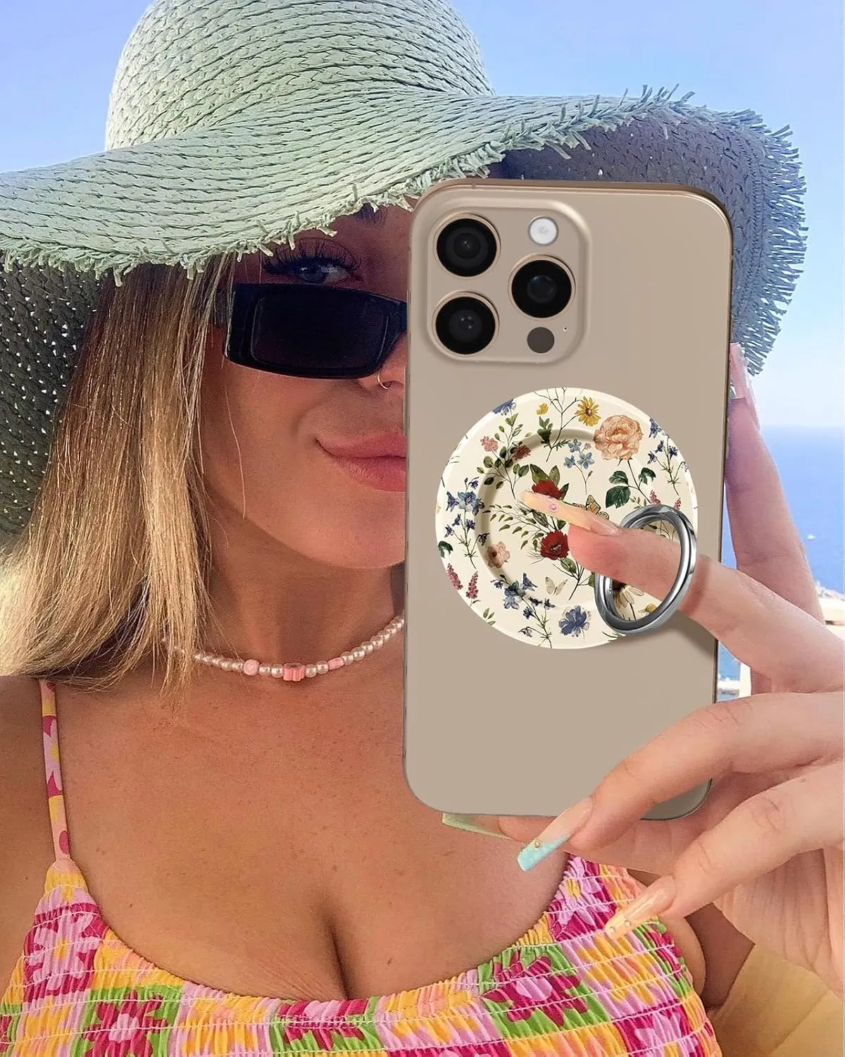 Toycamp Magnetic Phone Grip - Compatible with MagSafe Phone Grip Ring Stand for iPhone 16 Pro Max/16 Pro/16/15/14/13/12 Series Vintage Flowers Cute Phone Ring Holder Grip for Women Girls Girly