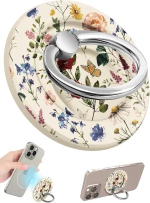 Toycamp Magnetic Phone Grip - Compatible with MagSafe Phone Grip Ring Stand for iPhone 16 Pro Max/16 Pro/16/15/14/13/12 Series Vintage Flowers Cute Phone Ring Holder Grip for Women Girls Girly