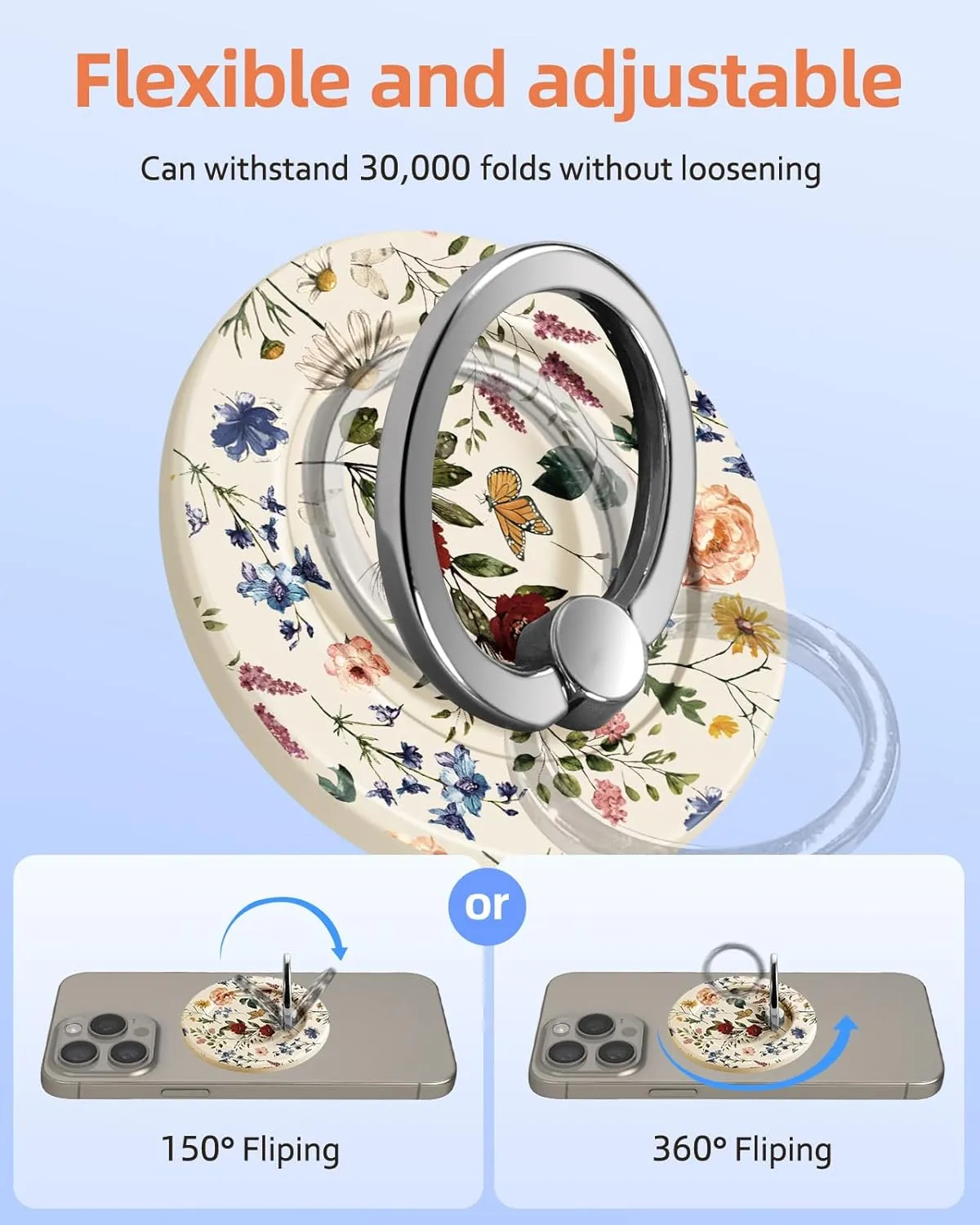 Toycamp Magnetic Phone Grip - Compatible with MagSafe Phone Grip Ring Stand for iPhone 16 Pro Max/16 Pro/16/15/14/13/12 Series Vintage Flowers Cute Phone Ring Holder Grip for Women Girls Girly