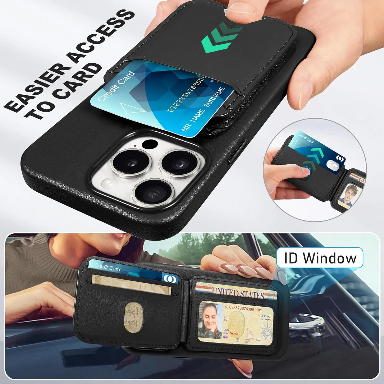 TUCCH 3-IN-1 Magnetic Case for iPhone 16 Pro with Removable Wallet, 5 Card Holders Adjustable Stand Wireless Charging Anti-Slip RFID Blocking Slim PU Leather Cover Compatible with iPhone 16 Pro, Black
