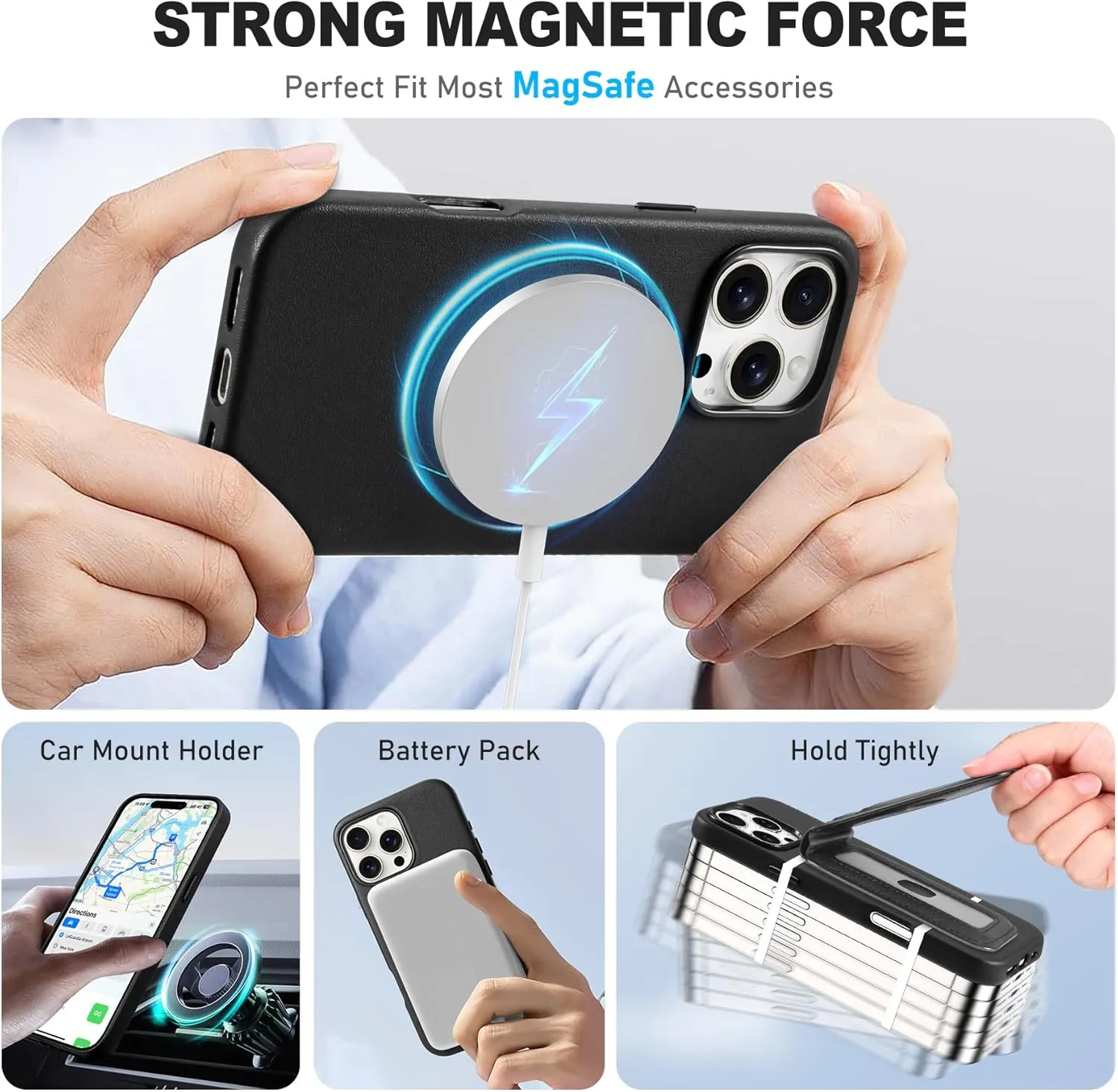 TUCCH 3-IN-1 Magnetic Case for iPhone 16 Pro with Removable Wallet, 5 Card Holders Adjustable Stand Wireless Charging Anti-Slip RFID Blocking Slim PU Leather Cover Compatible with iPhone 16 Pro, Black
