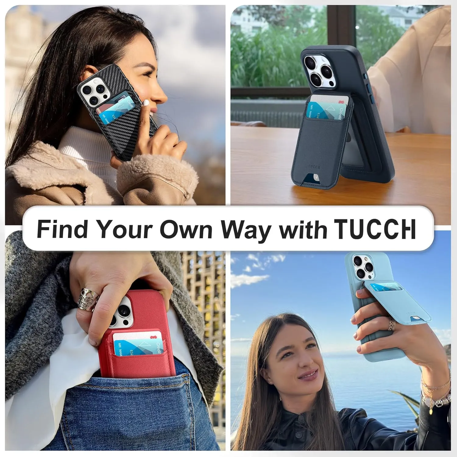 TUCCH PU Leather Case for iPhone 16 Pro (6.3") 2024 with Detachable Magnetic Wallet Stand with [5 Card Holders] [RFID Blocking] [Wireless Charging], Slim Anti-Slip Cover for iPhone 16 Pro, Iron Grey