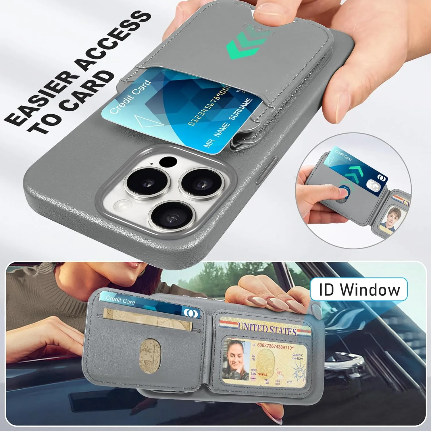 TUCCH PU Leather Case for iPhone 16 Pro (6.3") 2024 with Detachable Magnetic Wallet Stand with [5 Card Holders] [RFID Blocking] [Wireless Charging], Slim Anti-Slip Cover for iPhone 16 Pro, Iron Grey