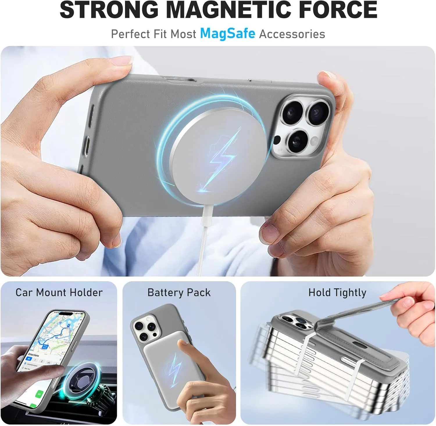 TUCCH PU Leather Case for iPhone 16 Pro (6.3") 2024 with Detachable Magnetic Wallet Stand with [5 Card Holders] [RFID Blocking] [Wireless Charging], Slim Anti-Slip Cover for iPhone 16 Pro, Iron Grey