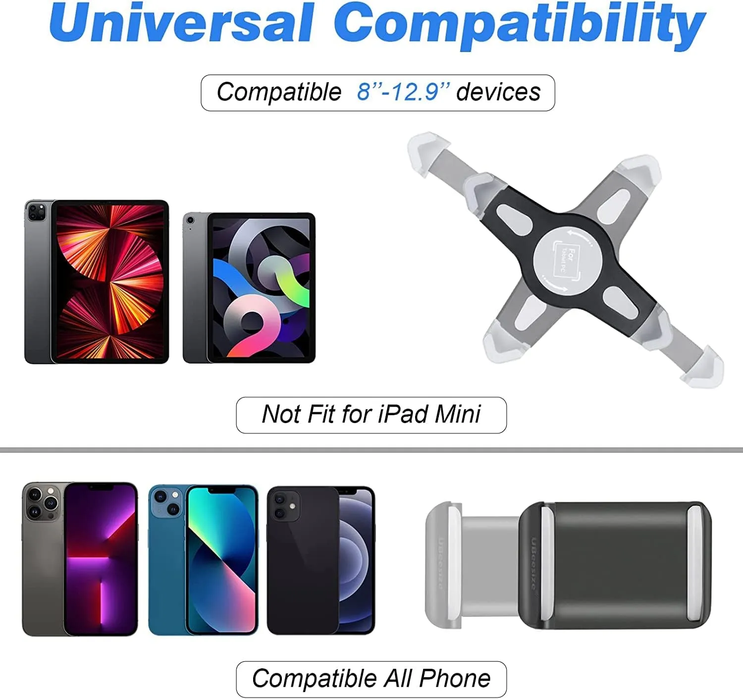 UBeesize 67-in iPad Tripod Stand, 360 Rotating Tablet Mount & Phone Holder, Compatible with 9.9-15.7 Inches Tablets