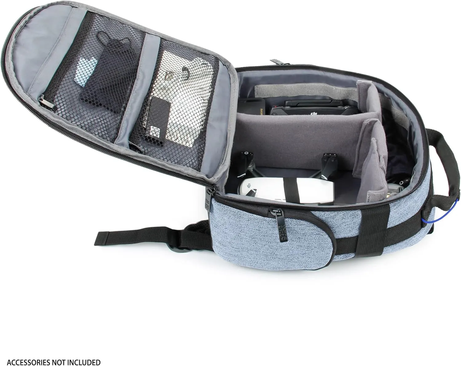 USA Gear Drone Backpack - Drone Case Compatible with DJI Mavic Pro, Spark Mini, Ryze Tello, Yuneec Breeze and More - Customizable Interior, Weather Resistant, Storage for Drone Accessories - Blue