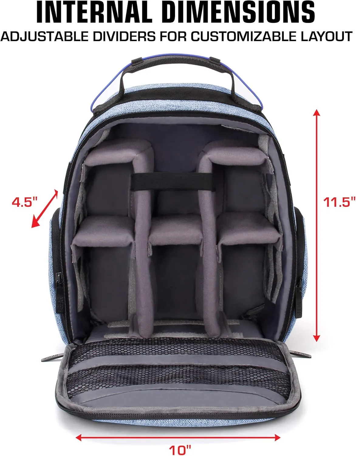 USA Gear Drone Backpack - Drone Case Compatible with DJI Mavic Pro, Spark Mini, Ryze Tello, Yuneec Breeze and More - Customizable Interior, Weather Resistant, Storage for Drone Accessories - Blue