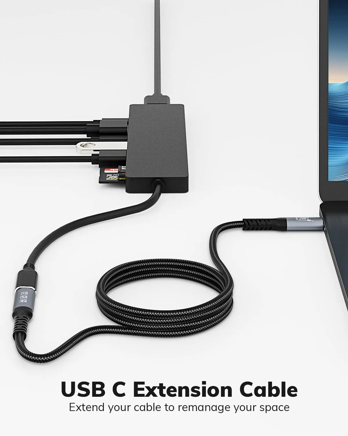 USB C Extension Cable 20FT - 10Gbps Data Transfer, 100W Fast Charging, 4K Video Support, Compatible with MacBook Air M2 Pro, iPad Pro, iPhone 16 Series, and More