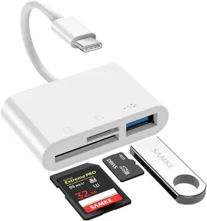 USB C SD/TF Card Reader Type-C Camera Adapter - 3 in 1 USB C to TF/SD/USB Disk Camera Memory Reader Adapter for iPhone15/15Pro and Above/iPad Pro/MacBook Pro/iMac/Samsung/Chromebook/Pixelbook More