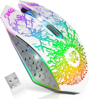 VEGCOO Wireless Gaming Mouse, Rechargeable Gaming Mouse, Silent Optical Mice with 2.4G USB Receiver, 3 Level DPI, 6 Buttons, 7 Colors LED Lights for PC/Mac Gamer, Laptop and Desktop