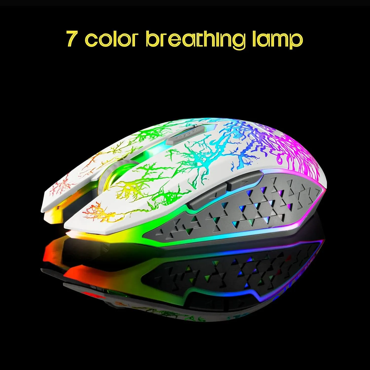 VEGCOO Wireless Gaming Mouse, Rechargeable Gaming Mouse, Silent Optical Mice with 2.4G USB Receiver, 3 Level DPI, 6 Buttons, 7 Colors LED Lights for PC/Mac Gamer, Laptop and Desktop