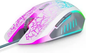 VersionTECH. Wired Gaming Mouse, Computer Mouse Ergonomic Mice with 7 LED Lights RGB Backlit, 6 Programmable Buttons, 4 Adjustable DPI for Laptop PC Gamer Desktop Chromebook Mac Games-White