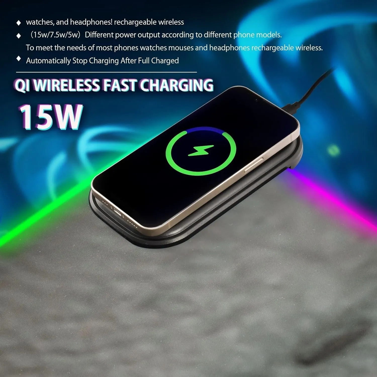 VKPSCHJ Mouse Pad with Wireless Charger 15W Extra Large for Gaming,Classic Rugby Ball Lacing PC,Laptop,Desk, RGB Glowing Computer Keyboard Mats Pads Non-Slip for Home & Office