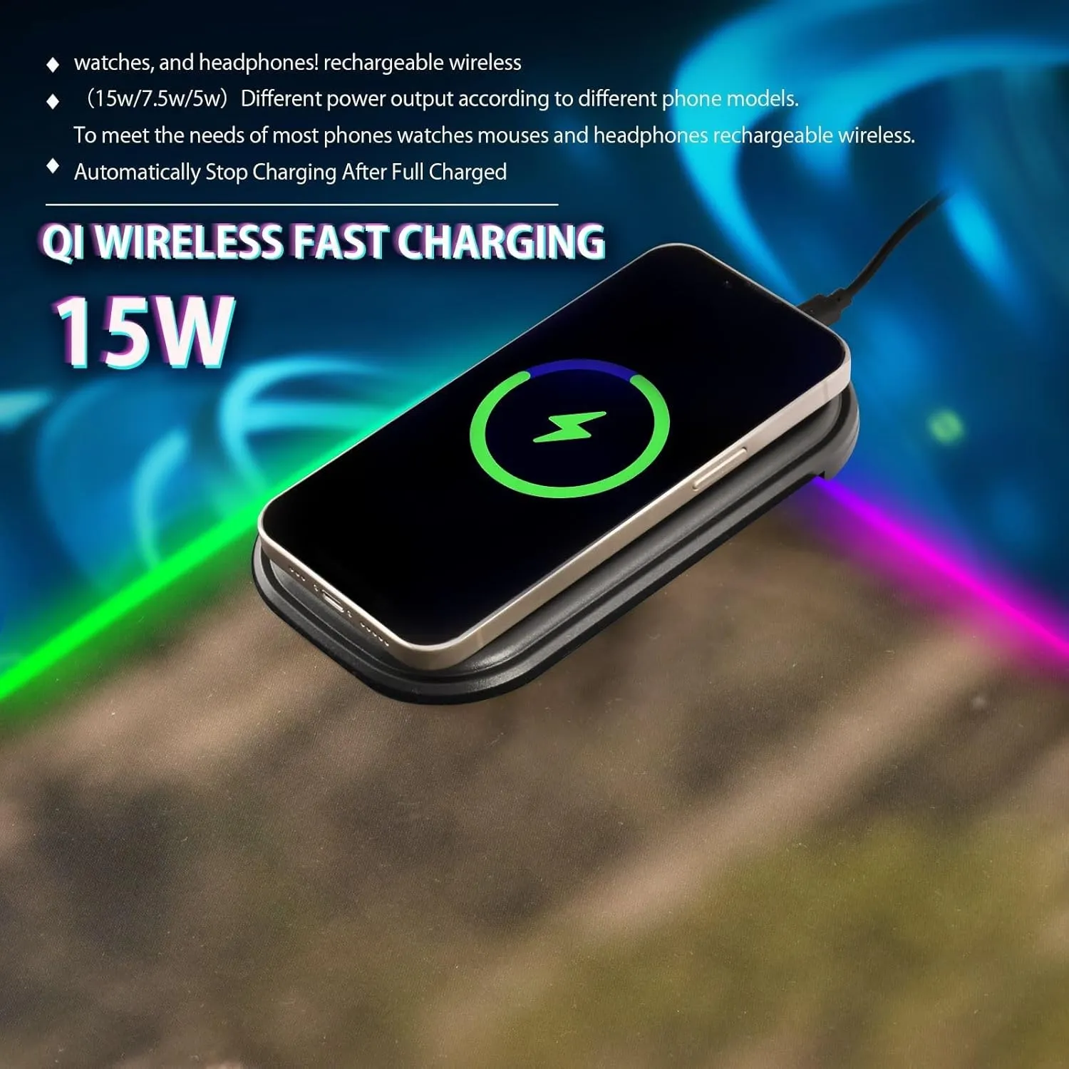 VKPSCHJ Mouse Pad with Wireless Charger 15W Extra Large for Gaming,Highland Cattle Calves PC,Laptop,Desk, Animal Family RGB Glowing Computer Keyboard Mats Pads Non-Slip for Home & Office