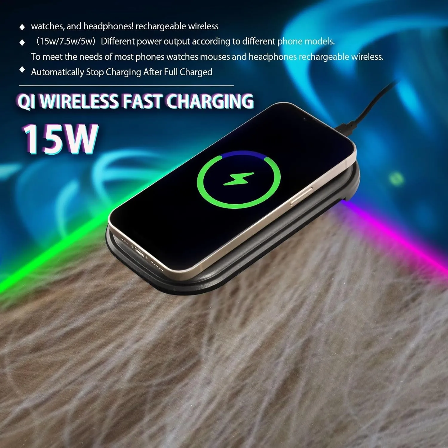 VKPSCHJ Mouse Pad with Wireless Charger 15W Large for Gaming,White Hairy Highland Cow PC,Laptop,Desk, RGB Glowing Computer Keyboard Mats Pads Non-Slip for Home & Office