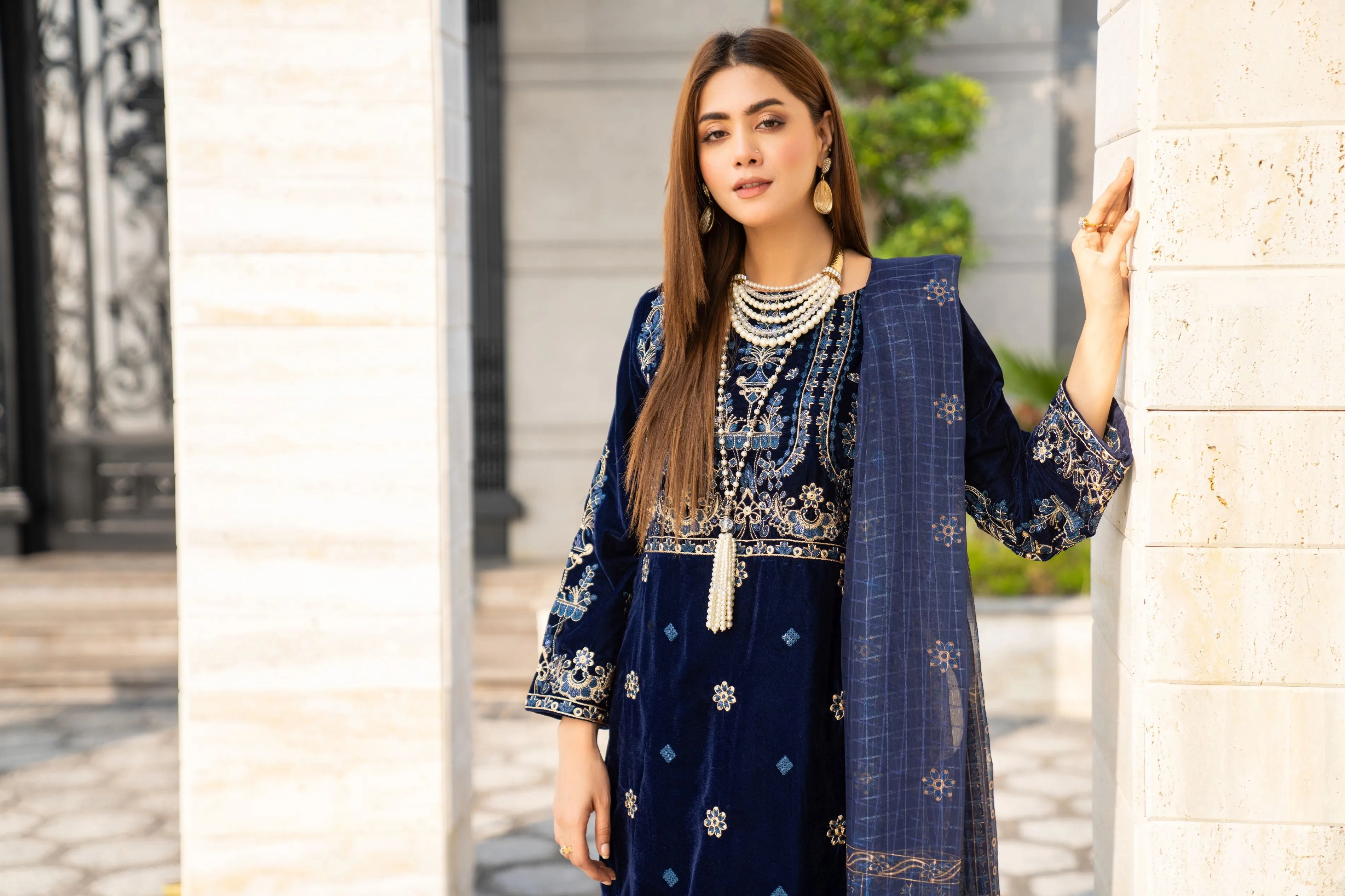 VOGUE VISTAS VELVET EMBROIDERED DRESS BY ZAIWA ZB5