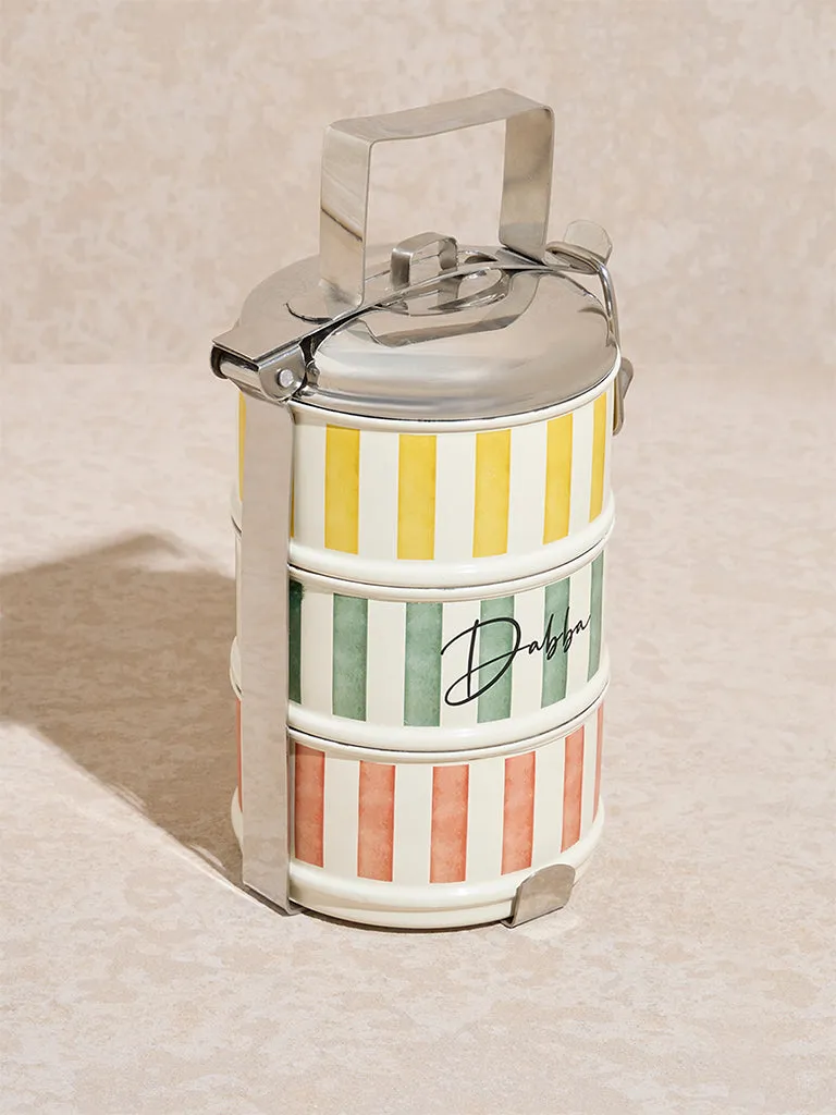 Westside Home Multicolour Stripe Printed Three-Tiered Tiffin Box