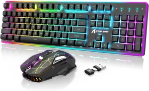 Wireless Gaming Keyboard and Mouse Combo,2.4G Type C/USB Dual Receiver,Full Size Chroma RGB Backlit,Rechargeable 4200mAh,Silent Mice,Mousepad for Smartphone TV Tablet PC Mac