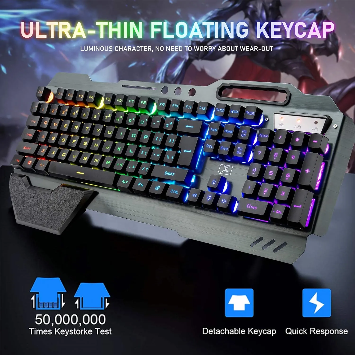 Wireless Gaming Keyboard and Mouse with Rainbow LED 16RGB Backlit Rechargeable 4800mAh Battery Metal Panel Mechanical Ergonomic Feel Waterproof Dustproof 7 Color Mute Mice for Laptop PC Gamer(Black)