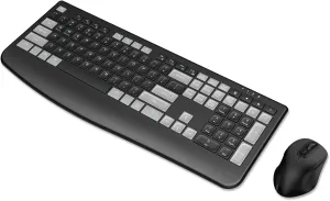 Wireless Keyboard and Mouse Combo Rechargeable, Full-Sized 2.4GHz Wireless Keyboard with Comfortable Palm Rest and 3 Level Adjustable DPI Wireless Mouse for Windows, MacOS PC/Desktop/Laptop(BlackGrey)