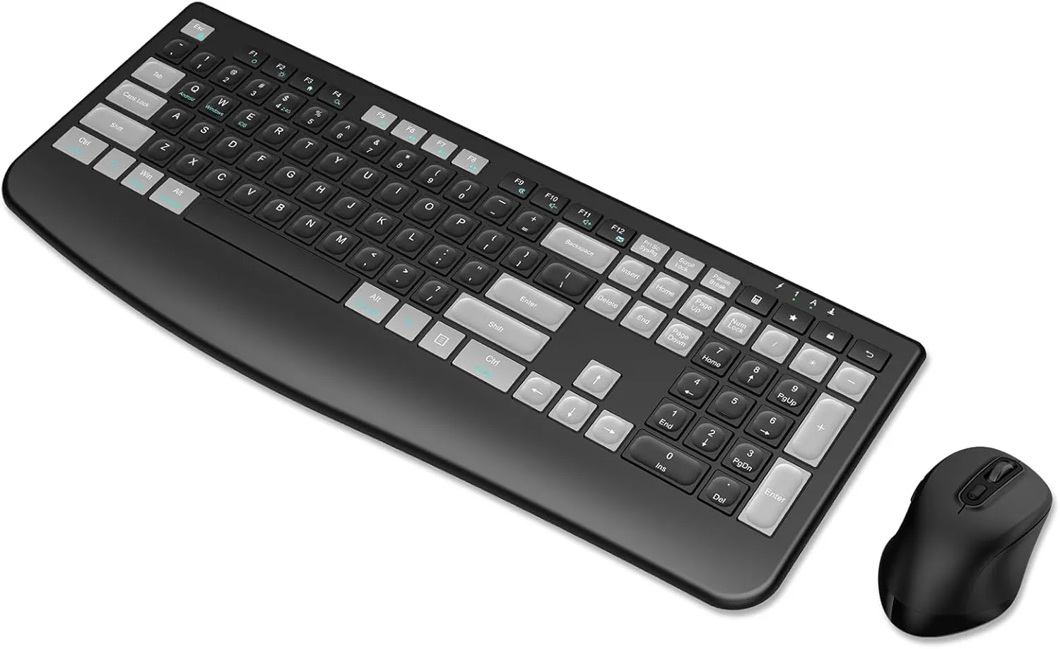 Wireless Keyboard and Mouse Combo Rechargeable, Full-Sized 2.4GHz Wireless Keyboard with Comfortable Palm Rest and 3 Level Adjustable DPI Wireless Mouse for Windows, MacOS PC/Desktop/Laptop(BlackGrey)