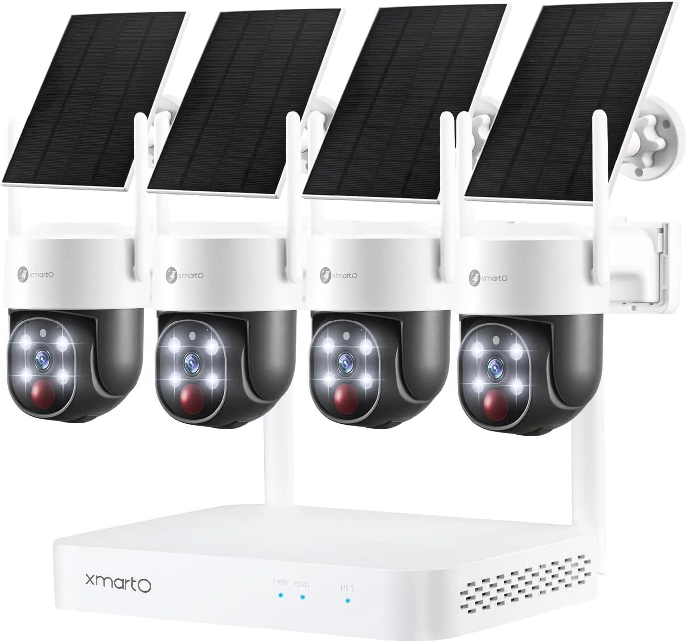 XMARTO 100% Wire-Free Solar PTZ Home Security Camera System Wireless, 4-Set 2K 4MP QHD CCTV Camera Kit with 4K 10CH Expandable WiFi NVR and Past 90-Day Video Storage, All-Weather Solar Charge