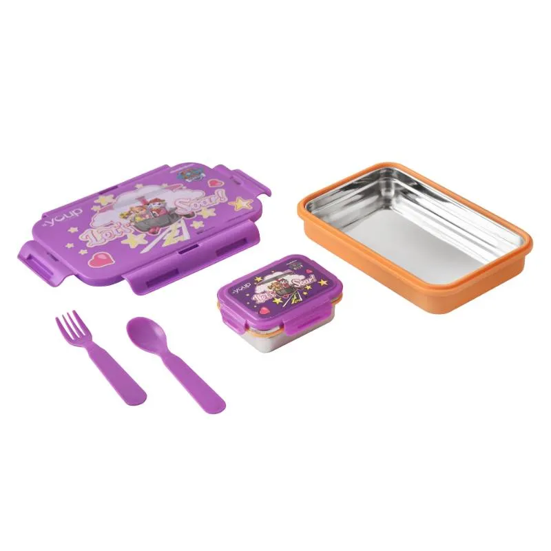 Youp Stainless Steel Purple And Yellow Color Paw Patrol Kids Lunch Box Ryder - 450 Ml