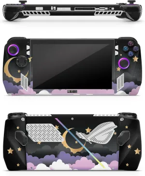ZOOMHITSKINS Compatible for ROG Ally Skin, Moon Black Sky Star Anime Kawaii Cute Purple Cloud Golden Stars Night, Durable 3M Vinyl Sticker, Made in The USA
