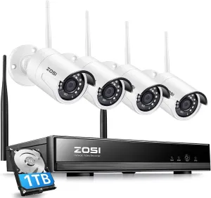 ZOSI H.265  8CH 1080P Wireless Security Cameras System HD Network IP NVR with 1TB Hard Drive and 4pcs 2.0MP 1080P HD IP Surveillance Cameras (Renewed)