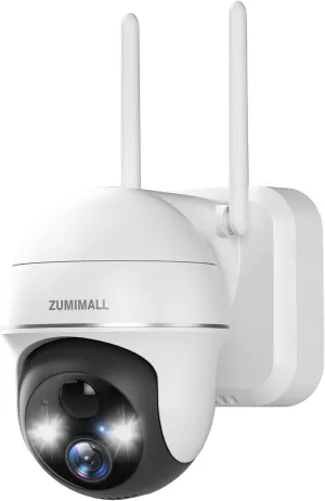 ZUMIMALL Security Cameras Wireless Outdoor, 360View, 2K Battery Powered Cameras for Home Security, 3MP Color Night Vision, Work with Alexa, 2-Way Talk, IP66, AI Analysis, Cloud Storage